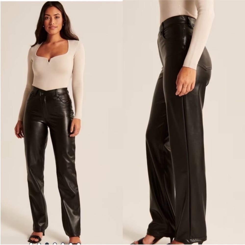 Abercrombie & Fitch 90s Straight High Rise Vegan Leather Criss Cross Black Pants